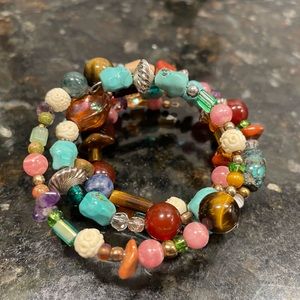 Multiple gem stones wrap bracelet